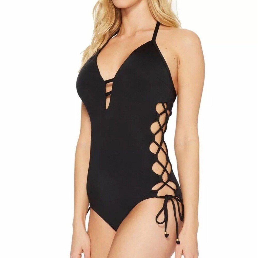 Laundry By Shelli Segal Lace-Up Sides Halter One Piece Women's sz XS Black